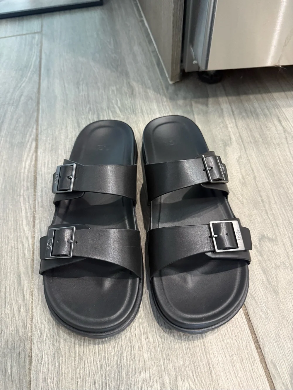 UGG Men’s Double Buckle Slide Sandals in Black